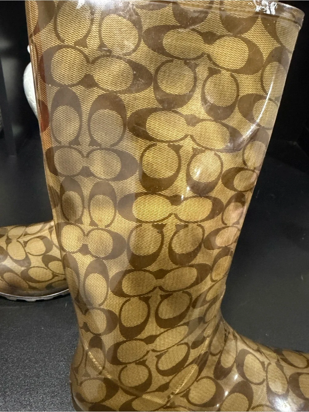 Coach Brown Signature Pattern Waterproof Tall Boots